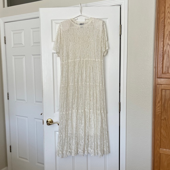 Vintage 90s Starina Shimmery Lace Button-up Dress - Picture 4 of 6